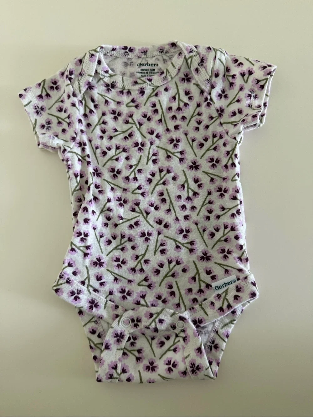 Gerber White Bodysuit with Purple Floral Print